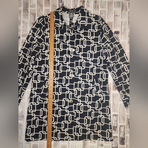 George by Mark Eisen Lightweight Goemetric Trench Coat Size Medium - Picture 9 of 10